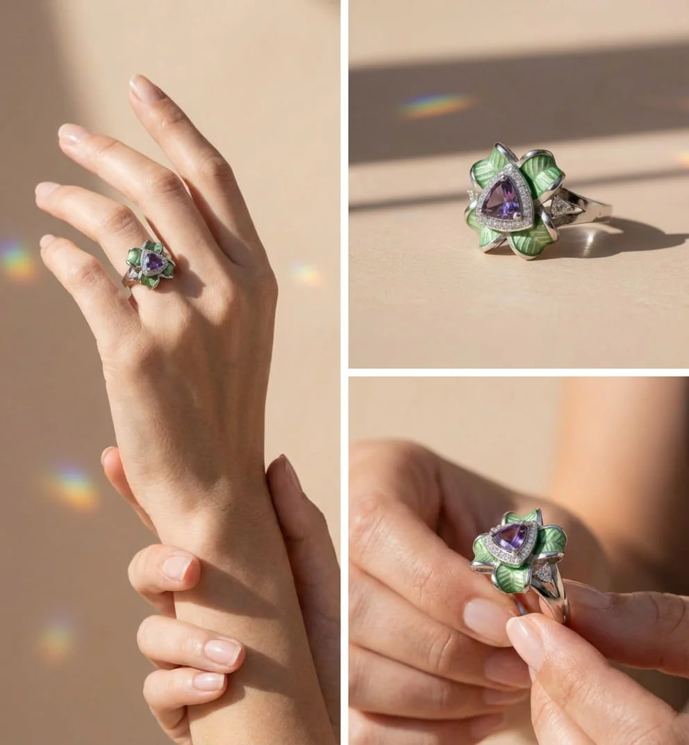 Кольцо "Мерседес" с аметистом и бриллиантами